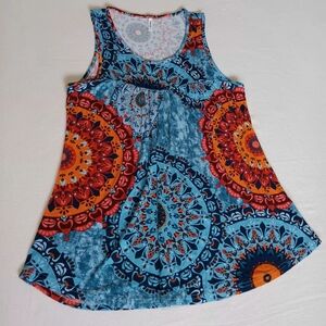 Longyuan Sz L Boho Mandala Print Tank Top Blue And Orange
